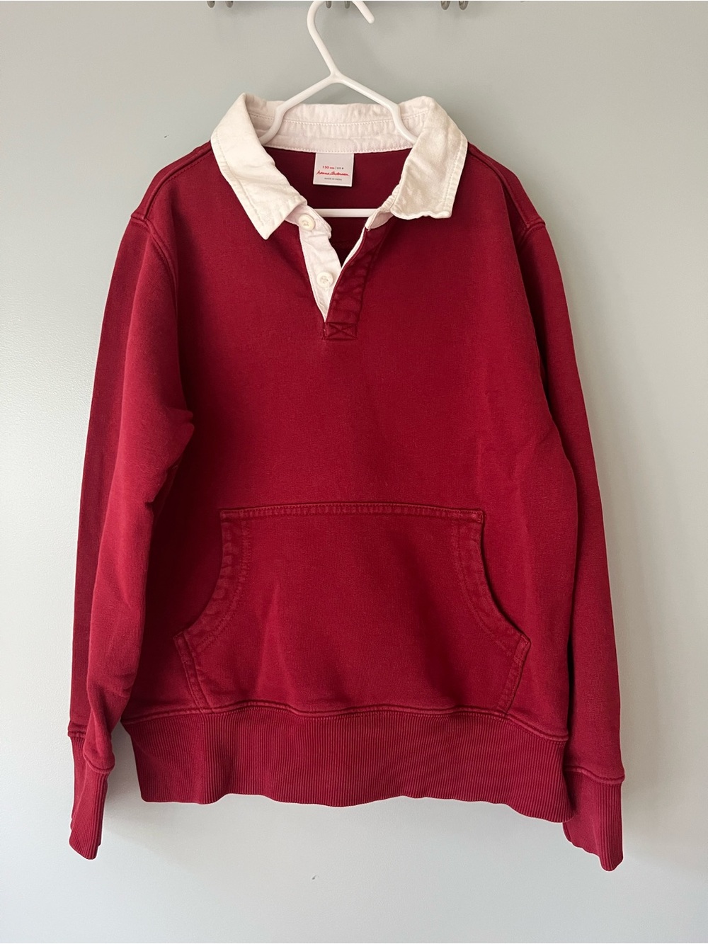 Hanna Andersson Kid’s Red Rugby Pullover with White Collar
